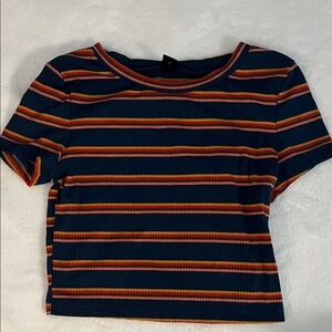 SHEIN Navy and Multicolor Striped Crop Top